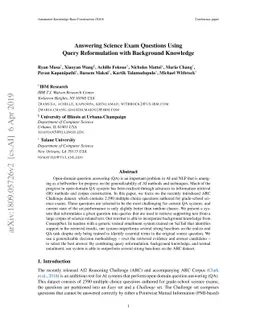 Answering Science Exam Questions Using Query Rewriting with Background
  Knowledge