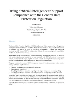 Using Artificial Intelligence to Support Compliance with the General
  Data Protection Regulation