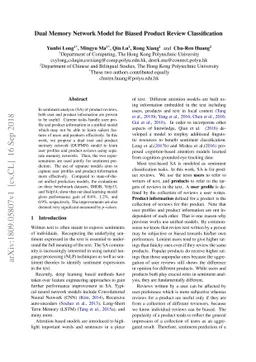 Dual Memory Network Model for Biased Product Review Classification