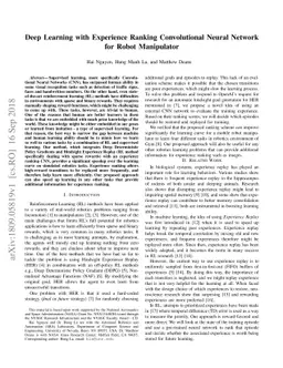 Deep Learning with Experience Ranking Convolutional Neural Network for
  Robot Manipulator