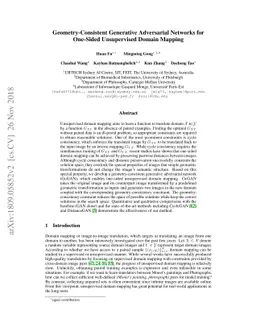 Geometry-Consistent Generative Adversarial Networks for One-Sided
  Unsupervised Domain Mapping