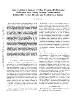 Lazy Modeling of Variants of Token Swapping Problem and Multi-agent Path
  Finding through Combination of Satisfiability Modulo Theories and
  Conflict-based Search