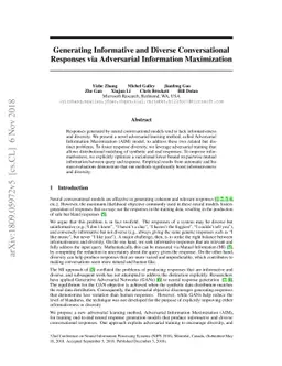 Generating Informative and Diverse Conversational Responses via
  Adversarial Information Maximization