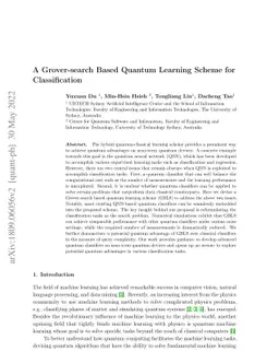 A Grover-search Based Quantum Learning Scheme for Classification