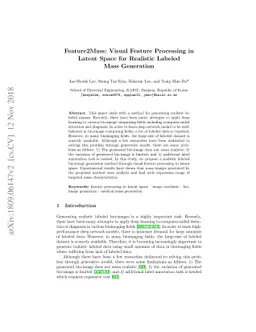 Feature2Mass: Visual Feature Processing in Latent Space for Realistic
  Labeled Mass Generation