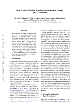 Style Transfer Through Multilingual and Feedback-Based Back-Translation