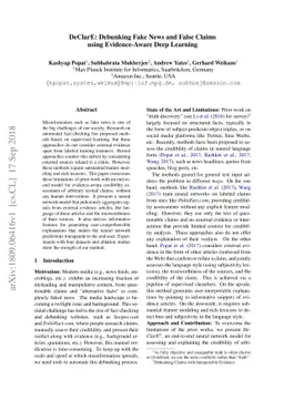 DeClarE: Debunking Fake News and False Claims using Evidence-Aware Deep
  Learning