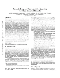 Towards Deep and Representation Learning for Talent Search at LinkedIn