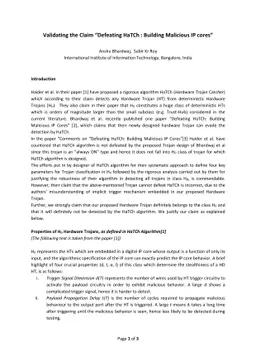 Validating the Claim - Defeating HaTCh : Building Malicious IP cores