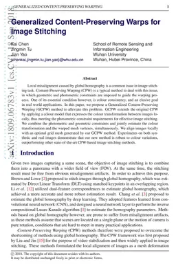 Generalized Content-Preserving Warps for Image Stitching