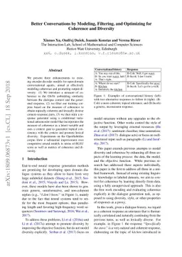 Better Conversations by Modeling,Filtering,and Optimizing for Coherence
  and Diversity