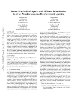 Prosocial or Selfish? Agents with different behaviors for Contract
  Negotiation using Reinforcement Learning