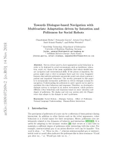 Towards Dialogue-based Navigation with Multivariate Adaptation driven by
  Intention and Politeness for Social Robots