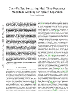 Conv-TasNet: Surpassing Ideal Time-Frequency Magnitude Masking for
  Speech Separation