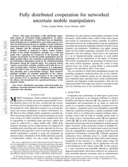 Fully distributed cooperation for networked uncertain mobile
  manipulators