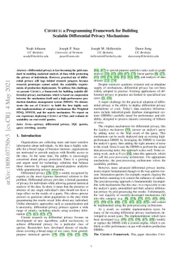 Chorus: a Programming Framework for Building Scalable Differential
  Privacy Mechanisms