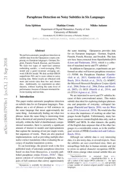 Paraphrase Detection on Noisy Subtitles in Six Languages