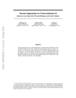 Neural Approaches to Conversational AI