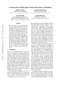 Learning and Evaluating Sparse Interpretable Sentence Embeddings