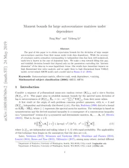 Moment bounds for large autocovariance matrices under dependence