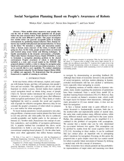 Social Navigation Planning Based on People's Awareness of Robots