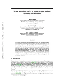 Dense neural networks as sparse graphs and the lightning initialization