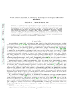 Neural network approach to classifying alarming student responses to
  online assessment