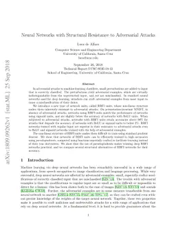 Neural Networks with Structural Resistance to Adversarial Attacks