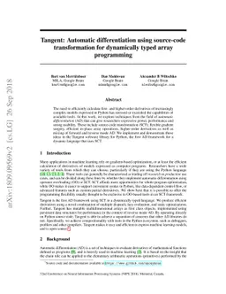 Tangent: Automatic differentiation using source-code transformation for
  dynamically typed array programming