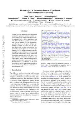 HotpotQA: A Dataset for Diverse, Explainable Multi-hop Question
  Answering