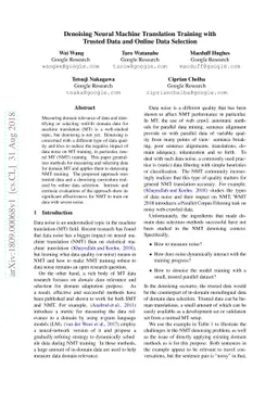 Denoising Neural Machine Translation Training with Trusted Data and
  Online Data Selection
