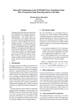 Microsoft's Submission to the WMT2018 News Translation Task: How I
  Learned to Stop Worrying and Love the Data