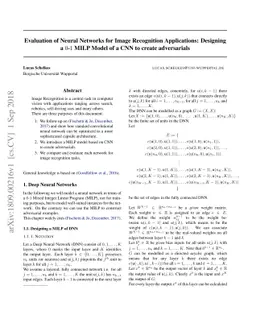 Evaluation of Neural Networks for Image Recognition Applications:
  Designing a 0-1 MILP Model of a CNN to create adversarials