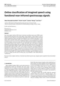 Online classification of imagined speech using functional near-infrared
  spectroscopy signals