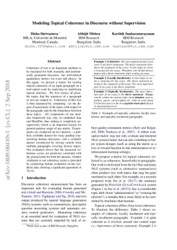 Modeling Topical Coherence in Discourse without Supervision