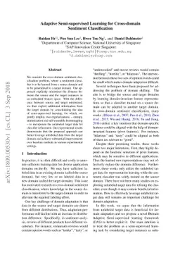 Adaptive Semi-supervised Learning for Cross-domain Sentiment
  Classification