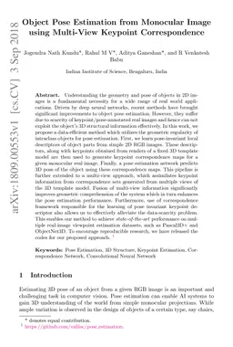 Object Pose Estimation from Monocular Image using Multi-View Keypoint
  Correspondence