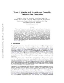 Texar: A Modularized, Versatile, and Extensible Toolkit for Text
  Generation