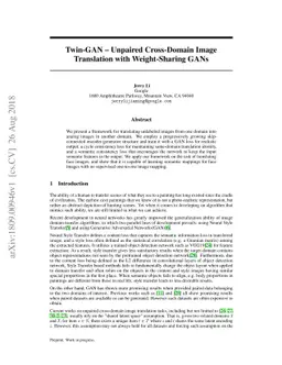 Twin-GAN -- Unpaired Cross-Domain Image Translation with Weight-Sharing
  GANs