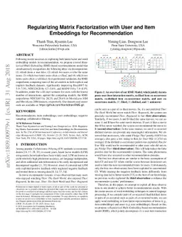 Regularizing Matrix Factorization with User and Item Embeddings for
  Recommendation