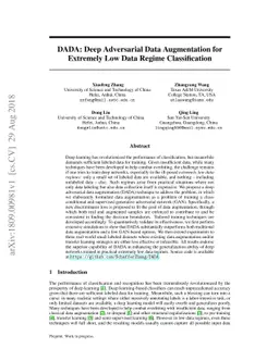 DADA: Deep Adversarial Data Augmentation for Extremely Low Data Regime
  Classification