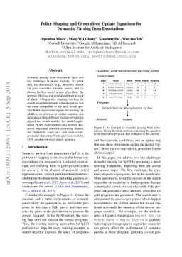 Policy Shaping and Generalized Update Equations for Semantic Parsing
  from Denotations