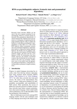 RNNs as psycholinguistic subjects: Syntactic state and grammatical
  dependency