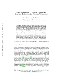 Toward Validation of Textual Information Retrieval Techniques for
  Software Weaknesses