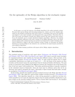 On the optimality of the Hedge algorithm in the stochastic regime