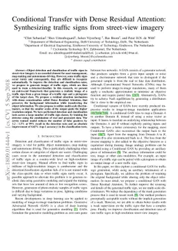 Conditional Transfer with Dense Residual Attention: Synthesizing traffic
  signs from street-view imagery