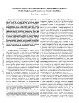 Hierarchical Selective Recruitment in Linear-Threshold Brain Networks,
  Part I: Single-Layer Dynamics and Selective Inhibition