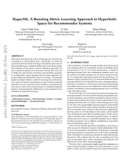 HyperML: A Boosting Metric Learning Approach in Hyperbolic Space for
  Recommender Systems