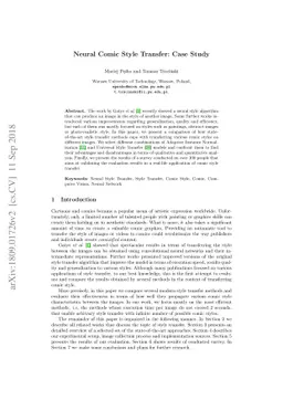 Neural Comic Style Transfer: Case Study