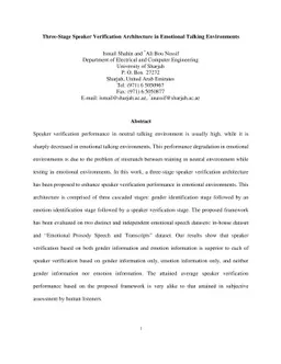 Three-Stage Speaker Verification Architecture in Emotional Talking
  Environments